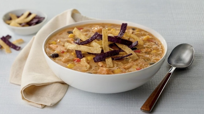 Chicken Tortilla soup with spoon