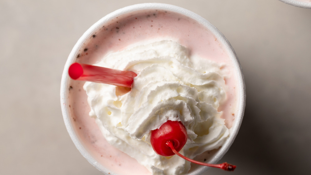 Chick-fil-A's peppermint chip shake, top view