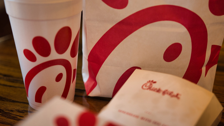 Chick-fil-A food bags and drink