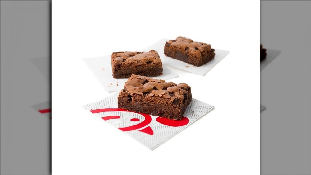 Chocolate brownies on white background