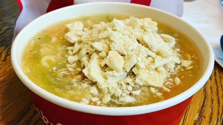 Chick-fil-A chicken noodle soup with crackers