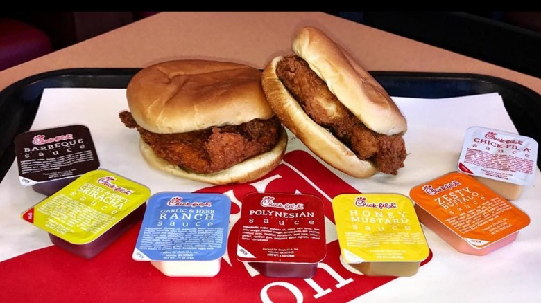 Chick-fil-A sandwich with sauces