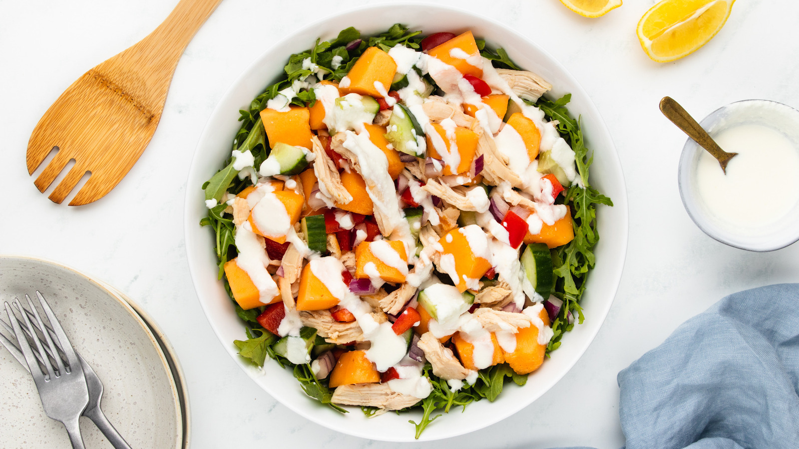 Chicken And Melon Salad With Creamy Feta Dressing Recipe