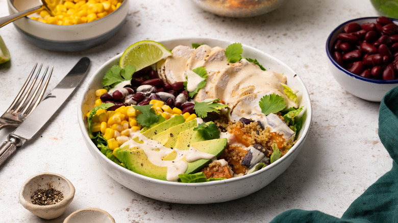 bowl with chicken and vegetables