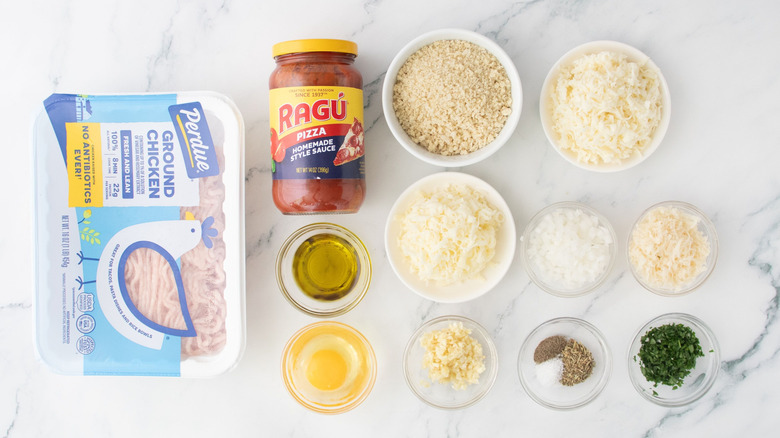 Ingredients for chicken parmesan meatball skillet