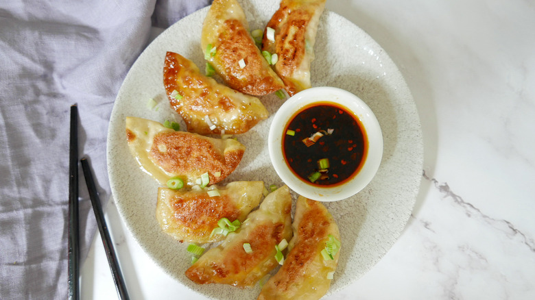 chicken pot stickers on plate