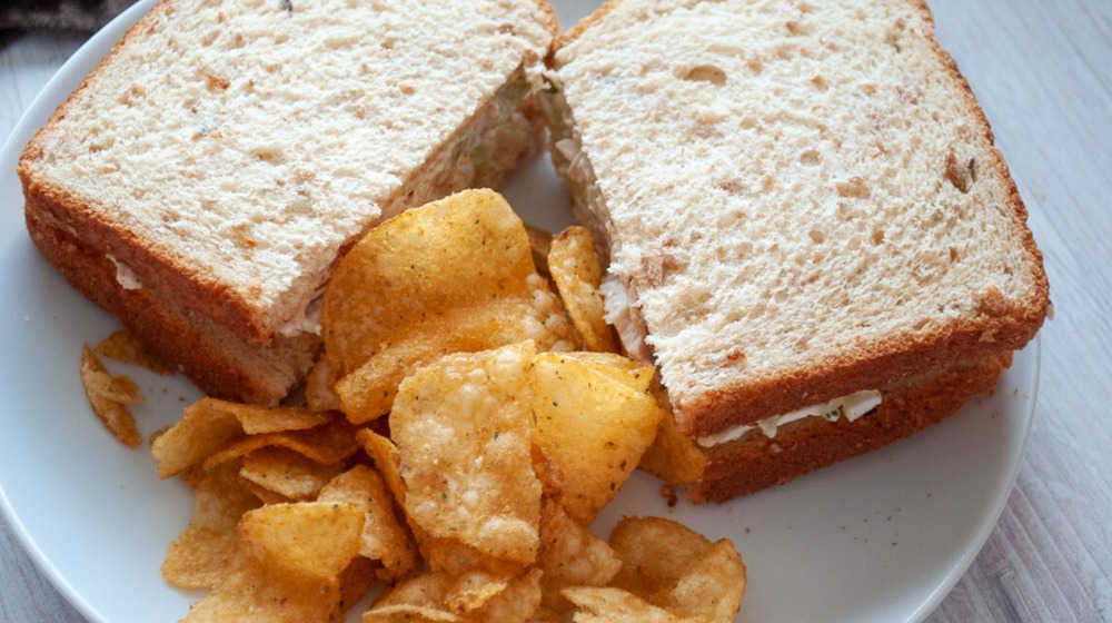 Chicken salad sandwich on a plate