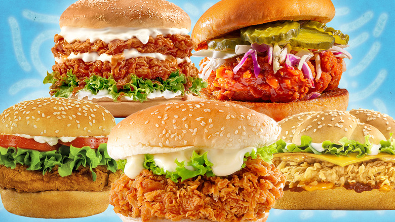 Five fried chicken sandwiches 