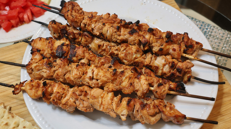 chicken kebabs on a plate