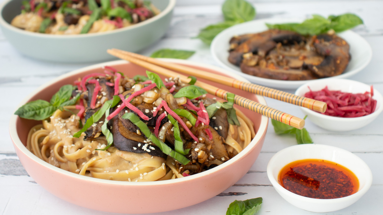 Chili Crisp Peanut Noodles With Portobello Mushrooms Recipe