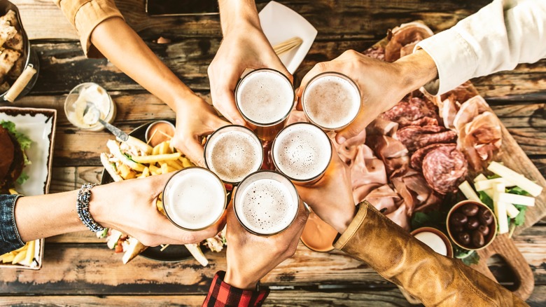 Drinks and food on a table