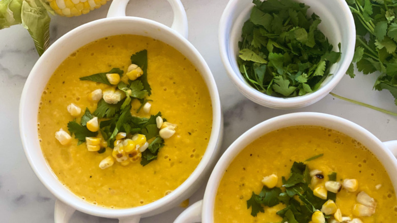 Chilled Sweet Corn Soup on a table