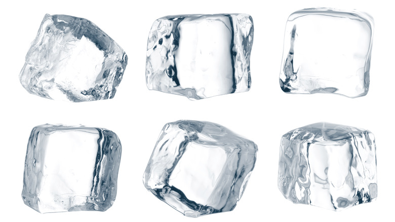Ice cubes against a white background