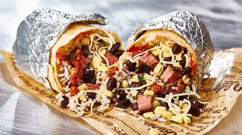 A cut-open Chipotle burrito