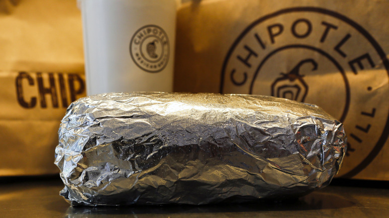 A Chipotle burrito wrapped in foil