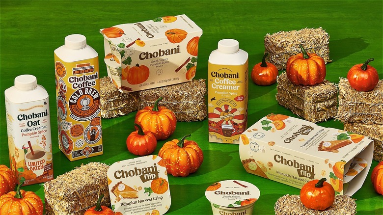 An array of fall-flavored Chobani products