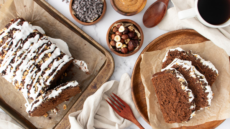 sliced chocolate hazelnut banana loaf