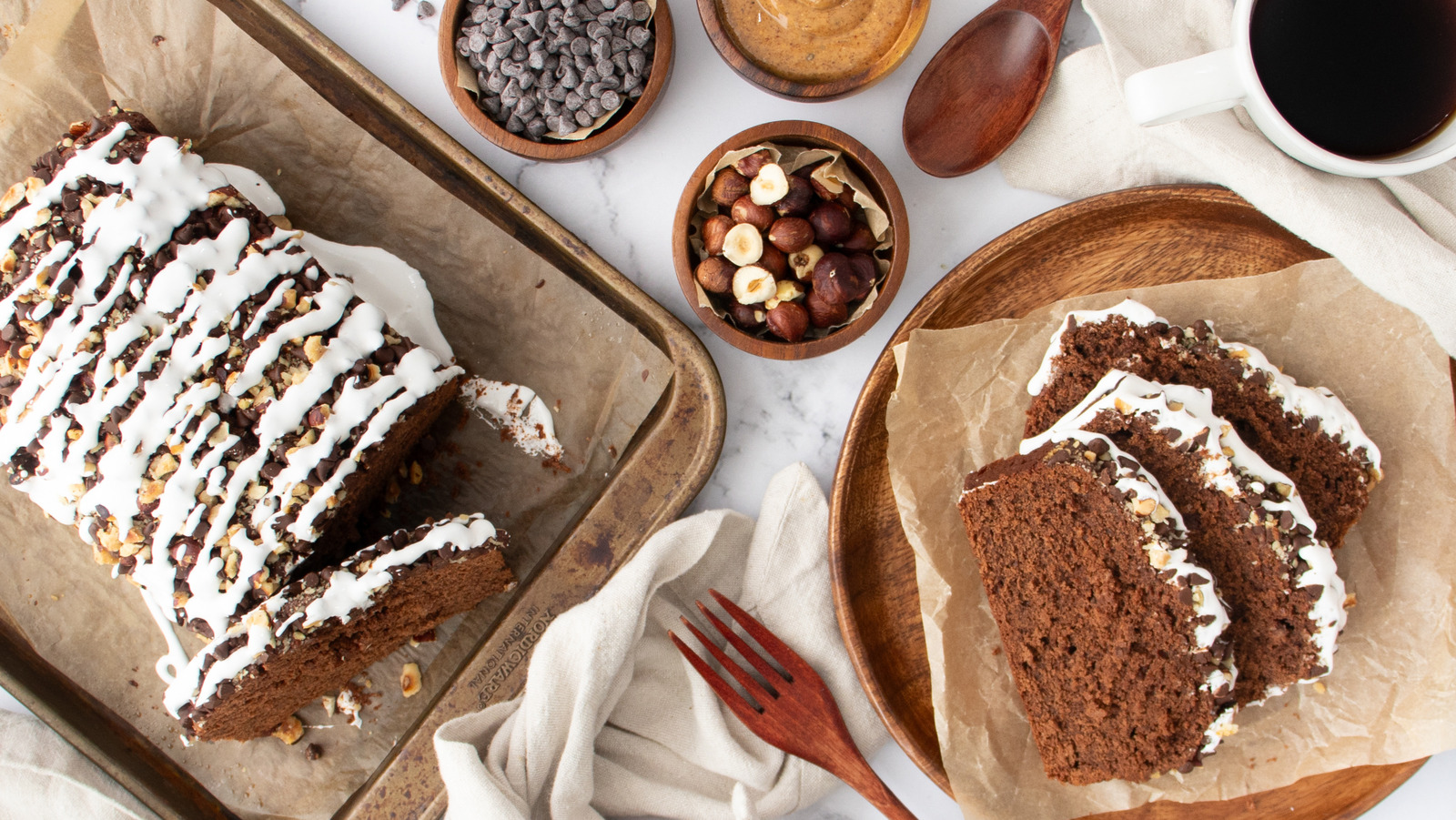 Chocolate Hazelnut Breakfast Bread With Marshmallow Fluff Drizzle