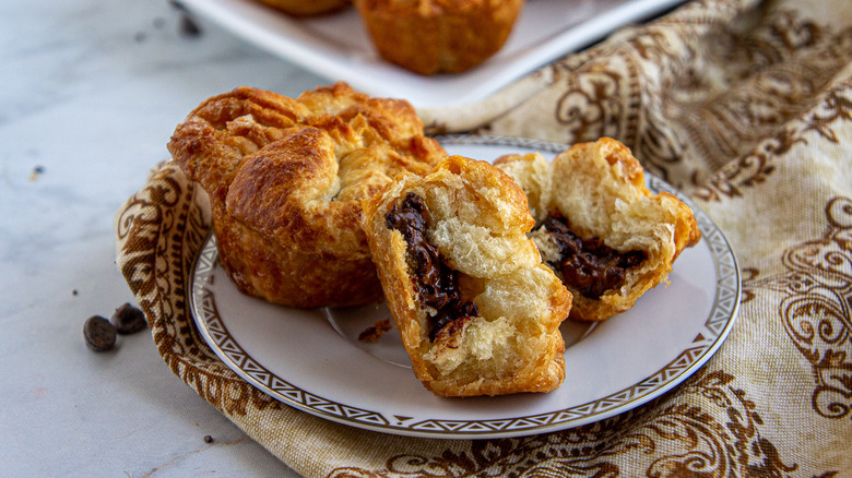 chocolate filled kouign-amann open