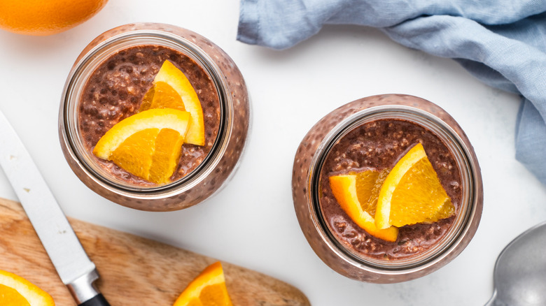 Two jars of chocolate orange overnight oats