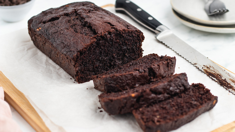 sliced chocolate loaf cake