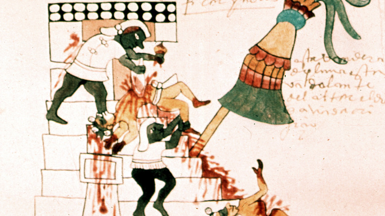 Artwork depicting Aztec temple sacrifice