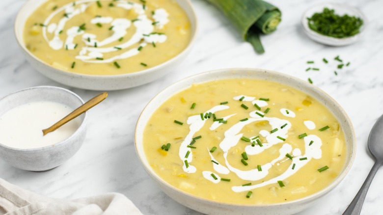 bowls of potato-leek soup