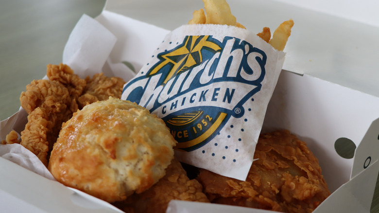 Church's chicken, biscuits ,and fries