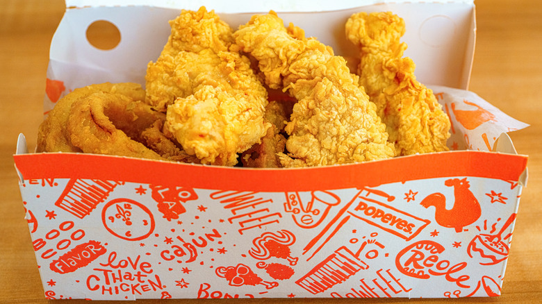 Box of Popeye's fried chicken