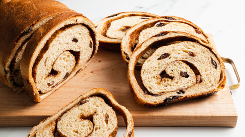 Cinnamon Raisin Bread served on a board