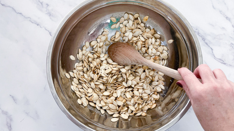 pumpkin seeds in bowl