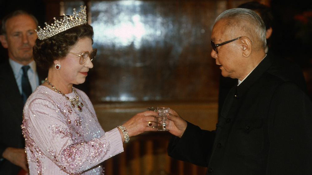 Queen Elizabeth II toasting with a head of state