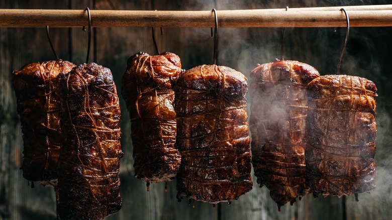 Smoked ham hanging