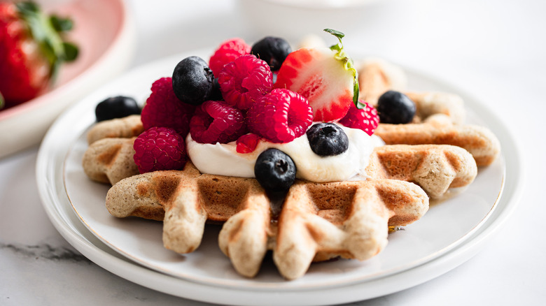 waffle with cream and berries