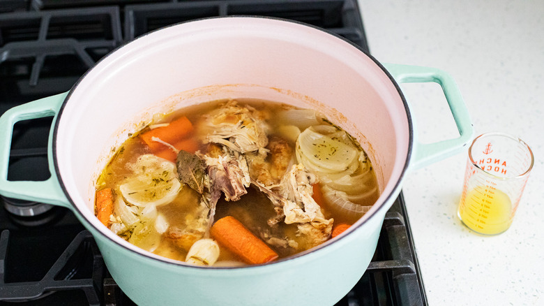 pot of stock ingredients on the stove