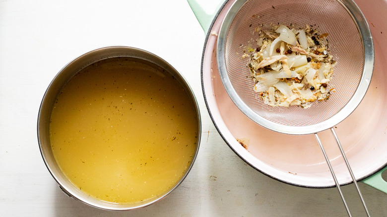 chicken stock in a bowl
