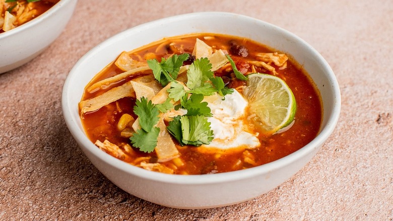 tortilla soup in bowl