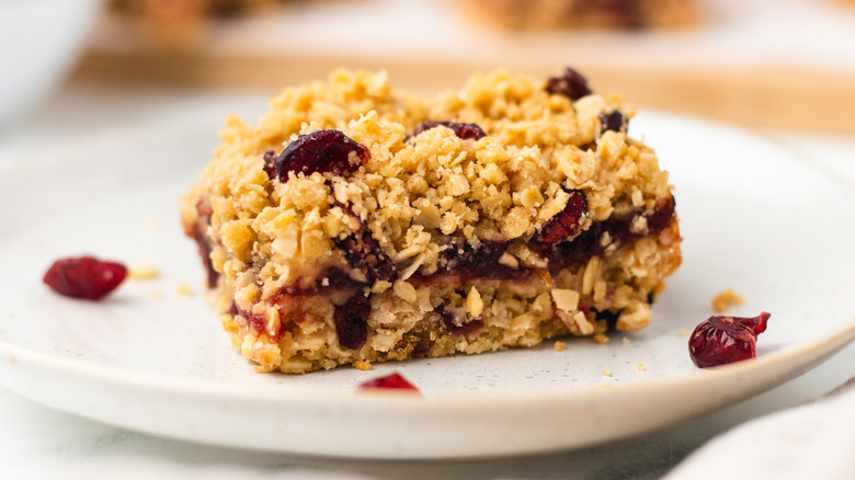 Cranberry oat bar on a plate