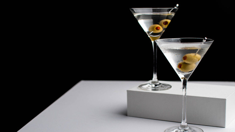 martinis served with olive garnish