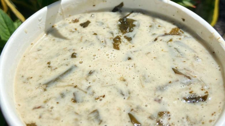 Bowl of luau soup with greens