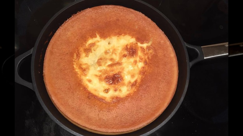 New England spider cake cooked in a pan