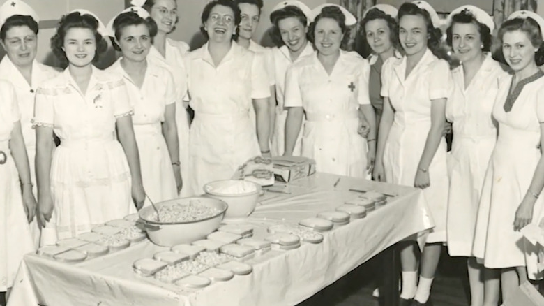 World War II nurses preparing pheasant salad sandwiches