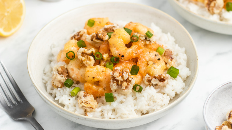 walnut shrimp and rice bowl