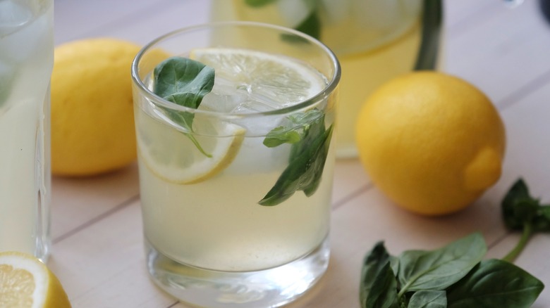glass of lemonade with basil