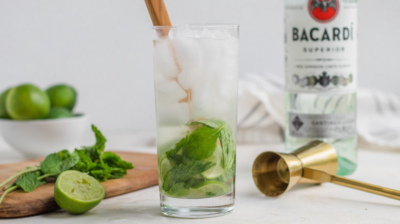 mojito in glass with spoon