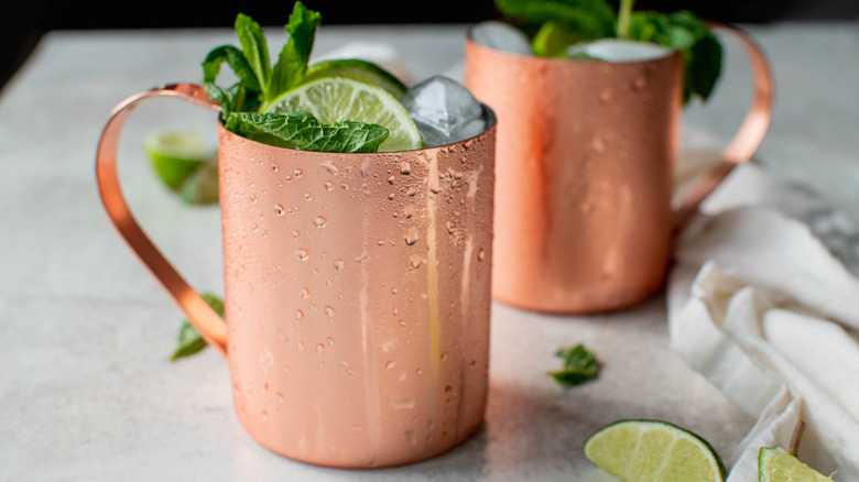 moscow mules in copper mugs