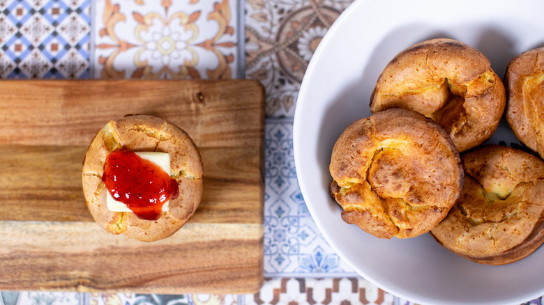 bowl of popovers with jam