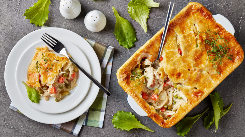 Chicken pot pie in casserole dish