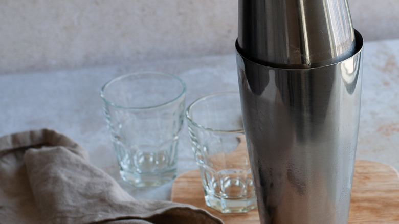 cocktail shaker and glasses