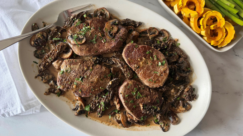 Steak Diane in serving platter